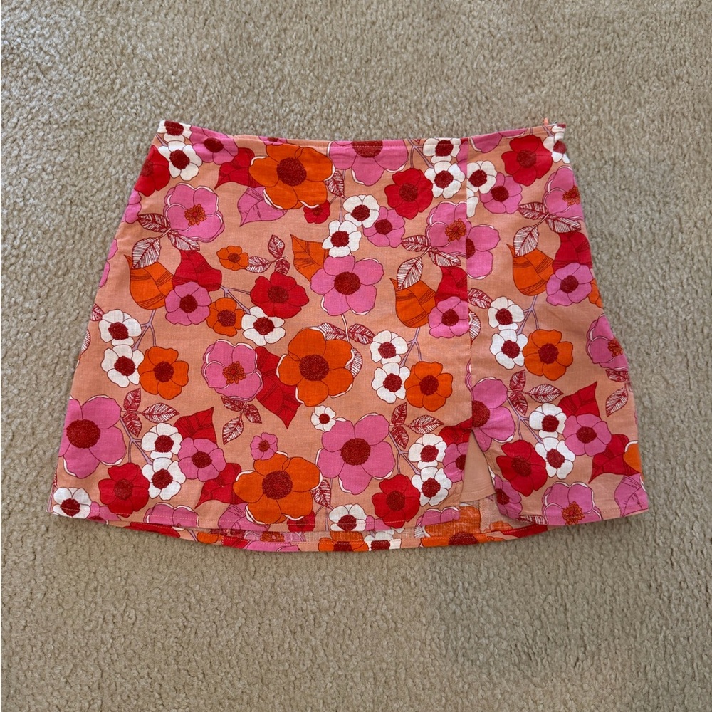 Urban Outfitters Pink & Peach Floral Mini Skirt